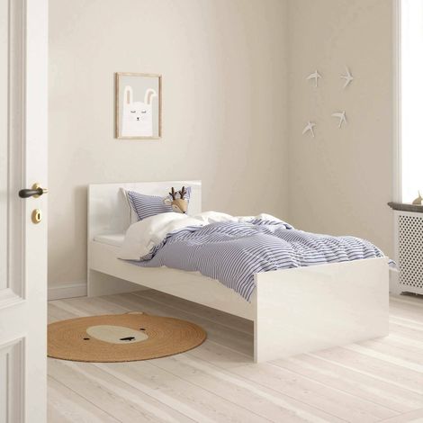 Dmora Estructura de cama, color blanco brillante, 96 x 80 x 196,6 cm, con embalaje reforzado (1/5)