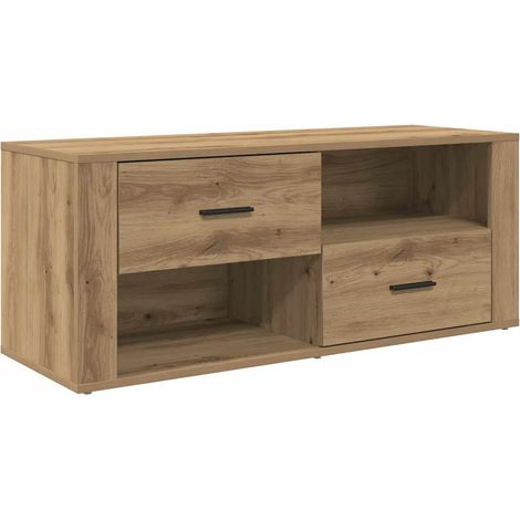 Meuble TV rustique avec rangement 100 x 35 x 40 cm en bois d'ingénierie chêne artisanal (1/5)