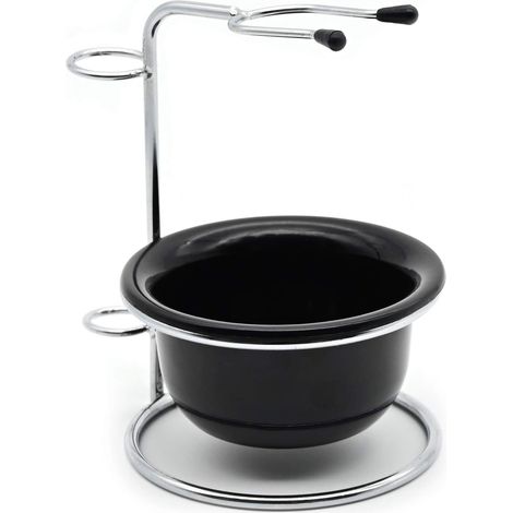 Soporte para brocha de afeitar, soporte de acero inoxidable resistente para maquinilla de afeitar con jabonera, kit de afeitado para hombre, para sujetar maquinilla de afeitar manual, cuchillas y broc (1/5)