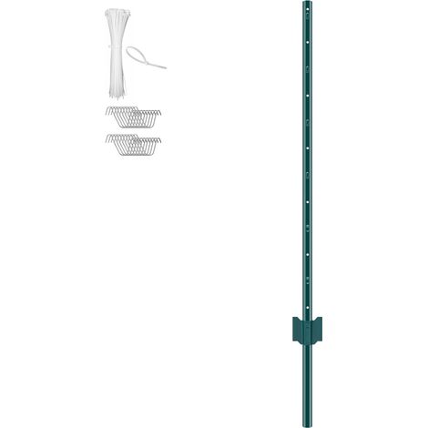 Piquet de clôture 4 pieds, lot de 10, en acier robuste en U, pour jardin, pelouse, ferme et grillage extérieur, vert. (1/5)