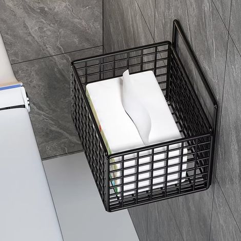 Panier De Rangement Murale - En Fil Métallique - Pour Cuisine Salle De Bain Et Placard - Sans Perçage - 15 X 10 X 10 Cm - Noir - 1 Pièce (1/5)