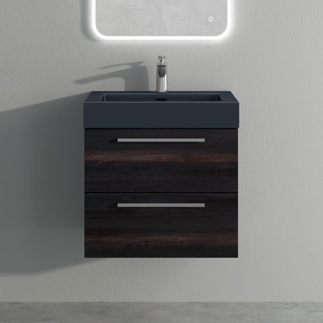 Mai & Mai Meuble de Salle de Bain Gris Foncé 60cm Meuble sous Vasque Quadratto Meuble Suspendu avec Vasque (1/5)