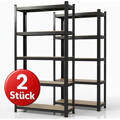 Schwerlastregal Lakota 2er Set Traglast bis 875 kg Schwarz 200 x 100 x 50 cm