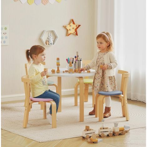 Conjunto mesa y sillas infantil de madera 5 piezas OKMYHOME (1/5)