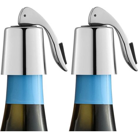 Ecleanfy - Bouchons de bouteille de vin en acier inoxydable avec manchons en silicone, étanches, préservent la fraîcheur du vin, lot de 2 (1/3)