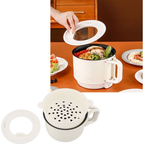 Mini olla eléctrica, 600 W, 2 niveles, 1,8 l, fabricada en material ABS blanco, enchufe europeo 220 V (1/5)