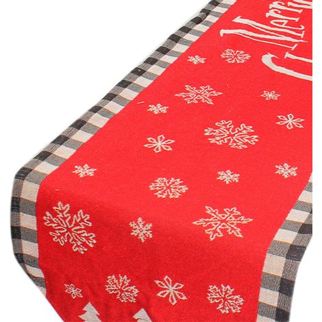 Chemin de table de Noël imprimé avec drapeau résistant à l'usure et aux taches, motif flocon de neige anglais, idéal pour décorer votre table de Noël. (1/5)