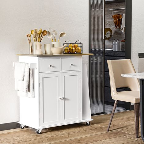 Chariot Cuisine Auxiliaire Roues Service Tiroirs Armoire Rangement Étagère Intérieure Réglable Étagères Épices Bar Suspendu 89x45x89,5cm (1/4)