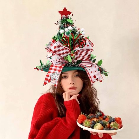 Chapeau De Père Noël - Décoration De Noël Pour Arbre - Ornement Festif En Plastique - Hauteur 38 Cm - Vert (1/5)