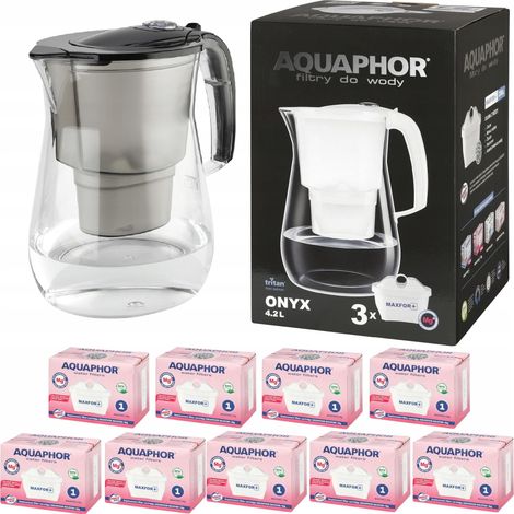 Jarra filtrante Aquaphor Onyx de 4,2 L + 9 cartuchos, color negro. (1/5)