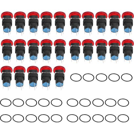 Lot de 25 interrupteurs à bouton-poussoir à tête champignon, en plastique rouge, IP65, pour machines-outils et équipements, 16 mm, AC/DC 12 V. (1/5)