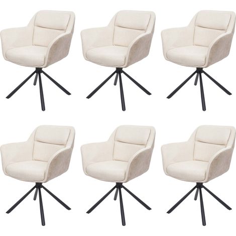 6er-Set Esszimmerstuhl HHG-659, Küchenstuhl Stuhl, drehbar Auto-Position, Stoff MVG Kunstleder, creme