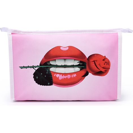 Sac de rangement maquillage imperméable respirant avec crochet pour voyage extérieur grand volume motif imprimé rose 18,5x28,5x8 cm 83 g (1/2)