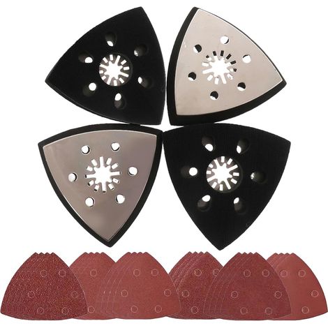 4 Pieces Triangular Sander Pads, 93 mm Multi-Function Sander Plate, Fine Sanding Tray for Wood, Hard Plastic, Metal Unwound (40/60/80/120/180/240) (1/5)