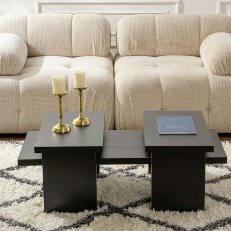 Table basse gigogne design – effet bois noir (3 pièces) MARFA (1/5)