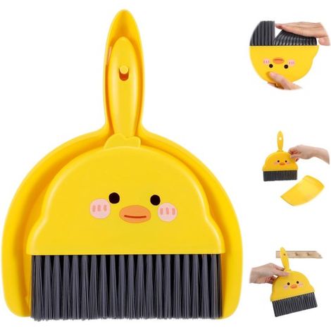 Mini balai et pelle à poussière - design compact et mignon - 1 pièce - jaune (1/5)