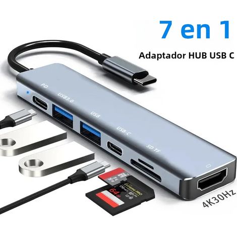 Adaptateur USB-C 7 en 1 avec HDMI 4K et lecteur de cartes SD/TF (1/5)