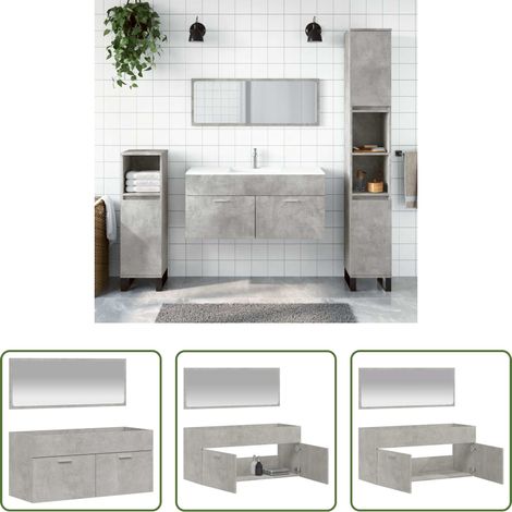 vidaXL Rangement salle de bain - Armoire de bain avec miroir gris béton bois d'ingénierie (1/5)