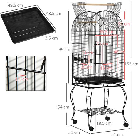 Cage à oiseaux/cage à canaris à roulettes, métal noir, 51 x 51 x 153 cm (1/5)