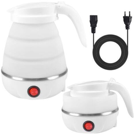Electric Foldable Kettle, Silicone Travel Kettle, Portable Kettle, Mini Travel Kettle with Stainless Steel Base (White) (1/4)