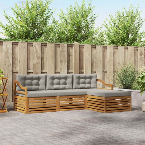 Outdoor-Sofagarnitur mit Kissen 4 pcs Natürlich und Hellgrau (1/5)