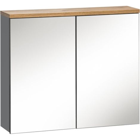 Mueble de almacenamiento para baño ERMANO – Acabado en madera y gris brillante, 80 cm