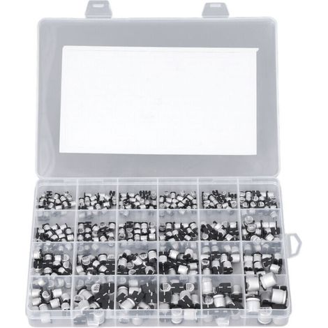 400 Stück SMD-Elektrolytkondensatoren, Aluminium, SMD, 24 verschiedene 1µF-Elektrolytkondensatoren, Sortimentsset – 1µF – 1000µF – Crezuo (1/4)