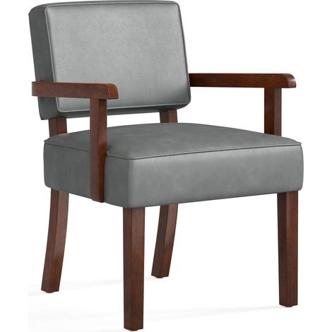 Retro Loungesessel Kunstleder Grau mit Armlehnen, Lesesessel mit weichem Sitz (1/5)