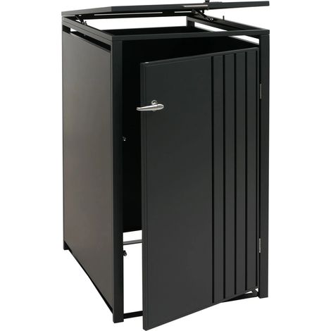 Cache-poubelle extérieur pour 1 bac 80 à 240 L en acier anthracite abri poubelle avec couvercle et porte verrouillables 68 x 84 x 122 cm 040009355