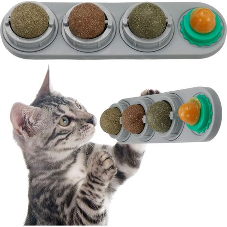 Balle à l'herbe à chat, jouet à l'herbe à chat comestible, jouet auto-adhésif mural pour le nettoyage des dents, friandises à lécher pour chats, sucre