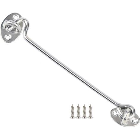 Crochet tempête en acier inoxydable - Crochet de cabine et verrou à œillets - Verrou de placard, serrure à crochet de porte de grange, crochet de porte et à œillets - Argenté - 10,2 cm - 1