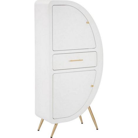 Dmora - Kommode Boretto, Wohnzimmerbuffet, Wohnzimmer-Sideboard, Moderne Küchen-Speisekammer, 60x32 h133 cm, Weiß und Gold