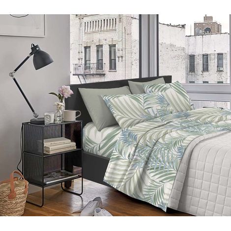 Completo Letto Matrimoniale ,100% Cotone Palme verdi (1/3)
