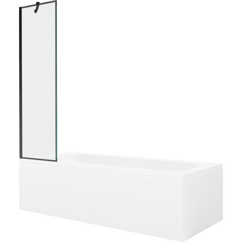 Mexen Vega Rechteckige Badewanne 180 x 80 cm mit Verkleidung und 1-flügeliger Abtrennung 50 cm, schwarzes Muster (1/5)