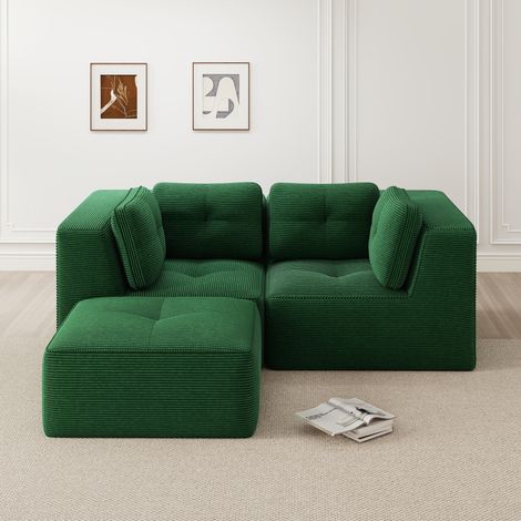 sofá modular esquinero de pana sin montaje verde OKMYHOME (1/5)