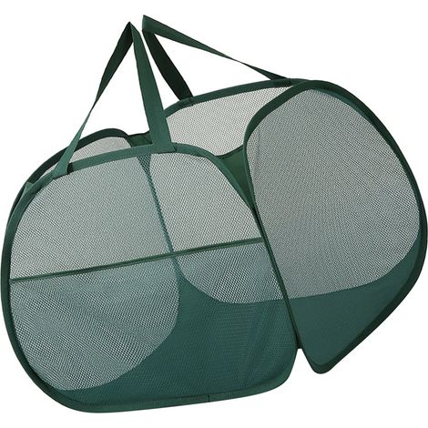 Panier à linge pop-up 90 L pliable, maille respirante avec poignée et poche latérale, de couleur verte (1/5)