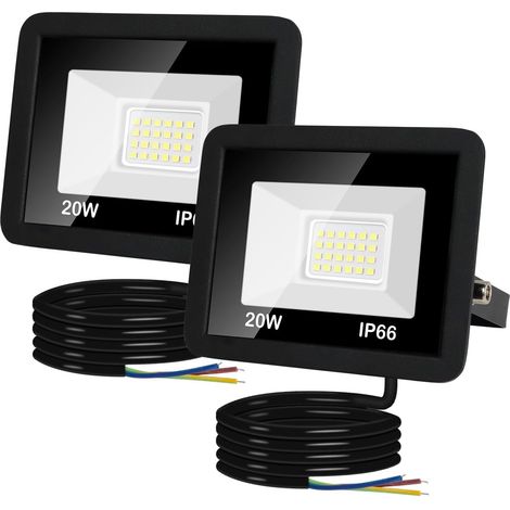 2 Pack Projecteur LED Extérieur 20W, 2000LM Blanc Froid 6000K Spot LED Exterieur, IP66 Étanche Super Lumineux Eclairage de Sécurité pour Jardin, Patio, Garage, Cour
