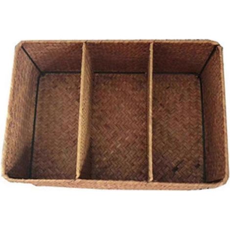 Paniers en osier à 3 compartiments pour étagères, paniers de rangement en jonc de mer tressés à la main, grand panier à papier toilette (1/5)