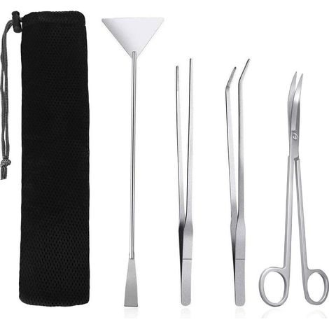 Kits de herramientas para acuarios, herramientas de limpieza 4 en 1 para acuarios, espátula-tijera de acero inoxidable, juego de cortadores para plantas acuáticas, pinzas. (1/5)