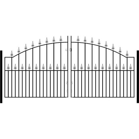 Saxon Spear Top Arched Double Driveway Gate - Solid Steel - Fits Gap of 2743 mm x 1245 mm High - Electro Galv./Black Powder Coated