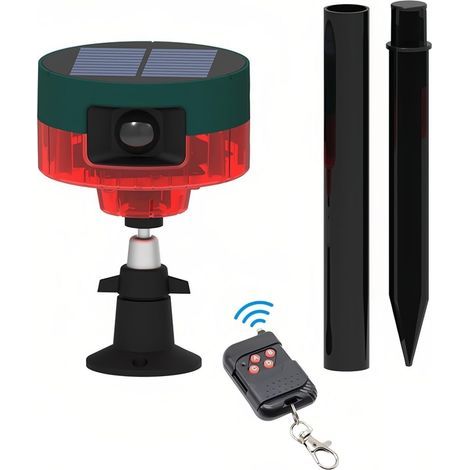 360° bewegingsmelder op zonne-energie, alarm met luide sirene, knipperend led-licht, IP55 waterdicht, afstandsbediening en spraakopname met hoog volume (1/5)