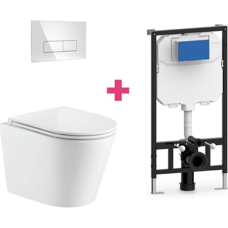 PACK inodoro suspendido cerámica TURIN con cisterna y pulsador Cromado rectangular