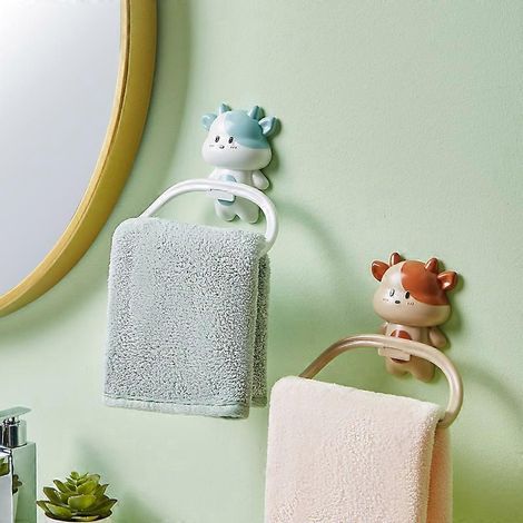 Lot de 2 porte-serviettes muraux, organisateur pour serviettes à main, porte-papier toilette, fixation murale à ventouse, crochets pour enfants (1/5)