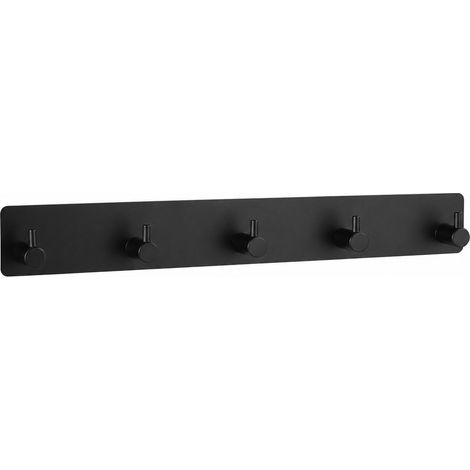 Patères murales 5 crochets en acier inoxydable, sans perçage, 14 cm, noires, pour chambre et salle de bain (1/5)