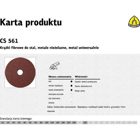 KLINGSPOR Disco de fibra CS 561 Ø 180 mm grano 16 - 11057