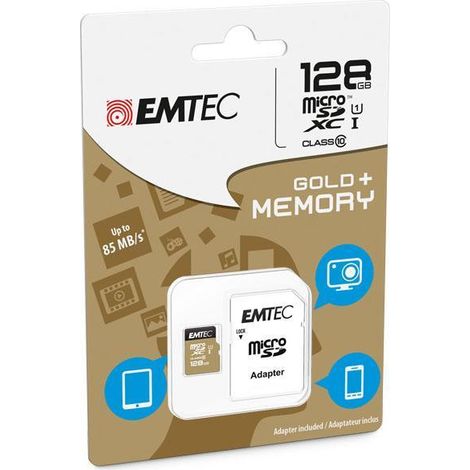 EMTEC MicroSD Card 128GB SDXC CL.10 Gold (1/3)
