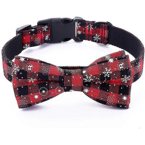 Collier de Noël pour chien, motif flocons de neige, rouge, ajustable, avec lien, disponible en 4 tailles (rouge-L). (1/5)
