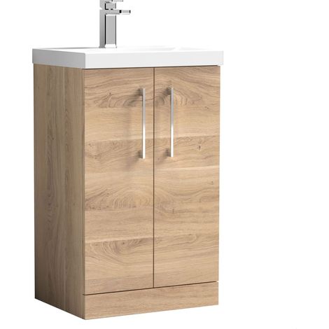 Balterley Contemporary Bathroom Floor Standing 2-Door Vanity & Basin, Bleached Oak, 500mm (1/4)
