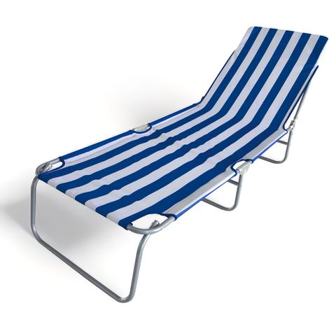 Lettino prendisole da spiaggia pieghevole e reclinabile bianco blu Taormina Stripes