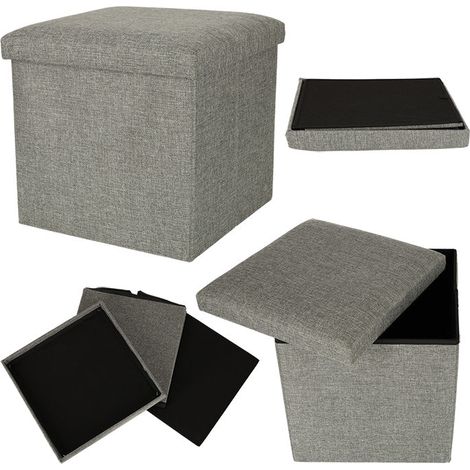 Puff plegable con compartimento de almacenamiento gris 38x38x38cm